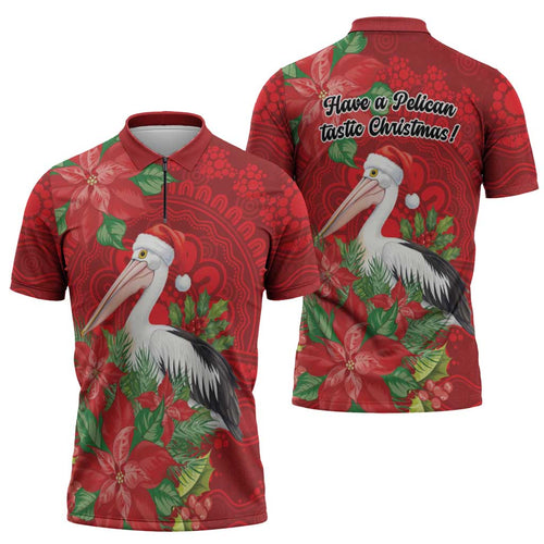 Australian Pelican Zipper Polo Shirt Aboriginal Inspired Christmas - Aussie Hoodie