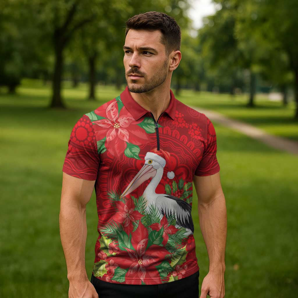Australian Pelican Zipper Polo Shirt Aboriginal Inspired Christmas - Aussie Hoodie