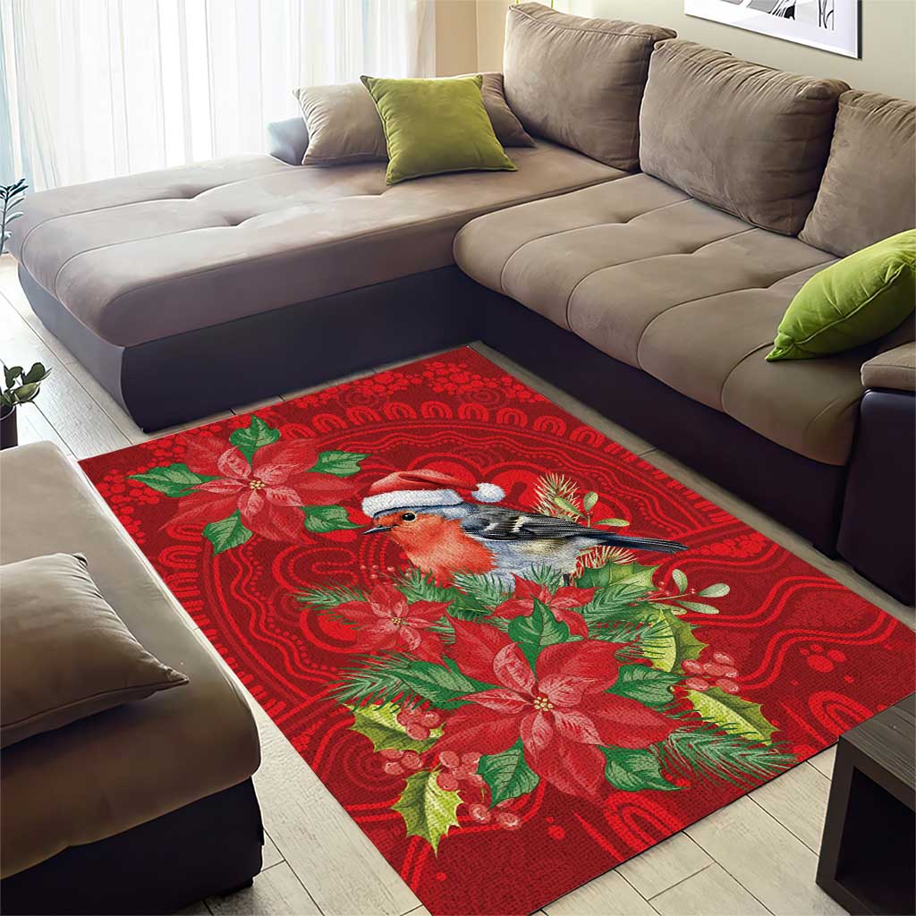 Australian Scarlet Robin Area Rug Aboriginal Inspired Christmas - Aussie Hoodie