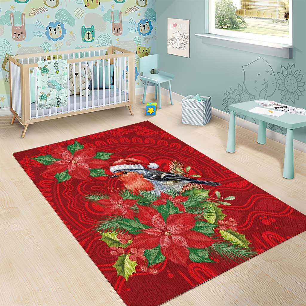 Australian Scarlet Robin Area Rug Aboriginal Inspired Christmas - Aussie Hoodie
