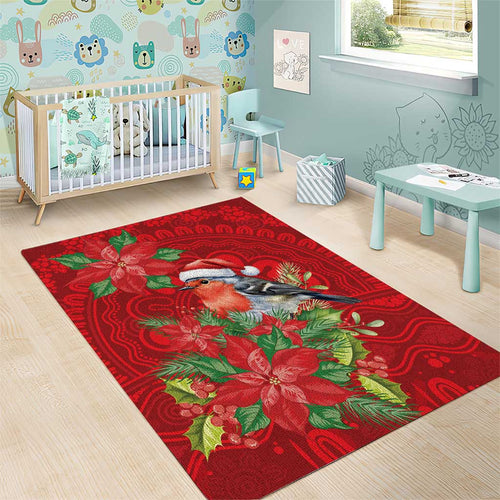 Australian Scarlet Robin Area Rug Aboriginal Inspired Christmas - Aussie Hoodie