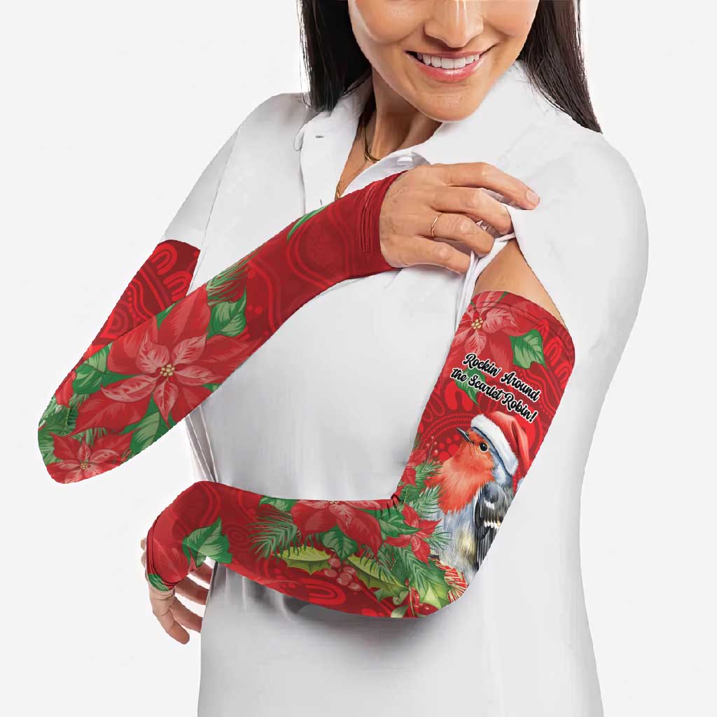 Australian Scarlet Robin Arm Sleeves Aboriginal Inspired Christmas - Aussie Hoodie