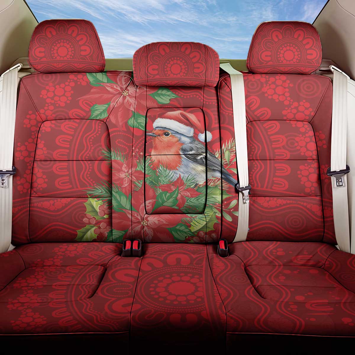 Australian Scarlet Robin Back Car Seat Cover Aboriginal Inspired Christmas - Aussie Hoodie