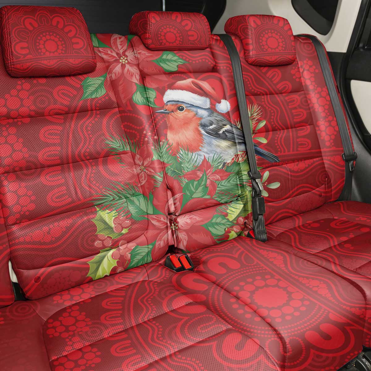 Australian Scarlet Robin Back Car Seat Cover Aboriginal Inspired Christmas - Aussie Hoodie