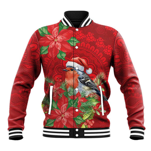 Australian Scarlet Robin Baseball Jacket Aboriginal Inspired Christmas - Aussie Hoodie