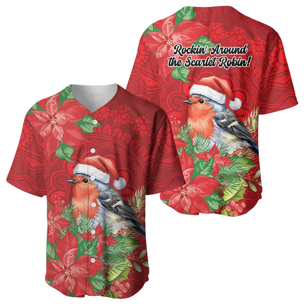 Australian Scarlet Robin Baseball Jersey Aboriginal Inspired Christmas - Aussie Hoodie