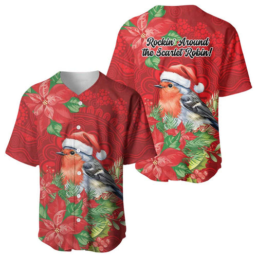 Australian Scarlet Robin Baseball Jersey Aboriginal Inspired Christmas - Aussie Hoodie