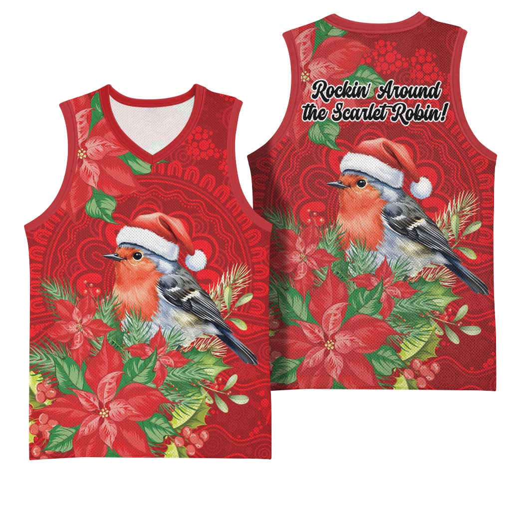 Australian Scarlet Robin Basketball Jersey Aboriginal Inspired Christmas - Aussie Hoodie