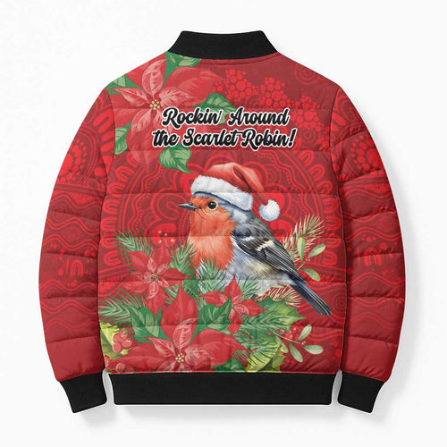 Australian Scarlet Robin Bomber Puffer Jacket Aboriginal Inspired Christmas - Aussie Hoodie