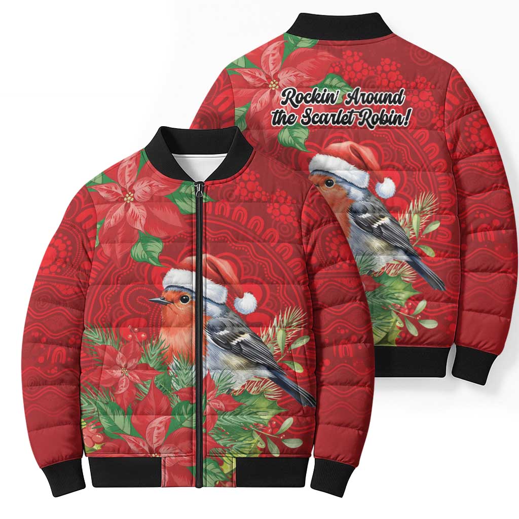 Australian Scarlet Robin Bomber Puffer Jacket Aboriginal Inspired Christmas - Aussie Hoodie