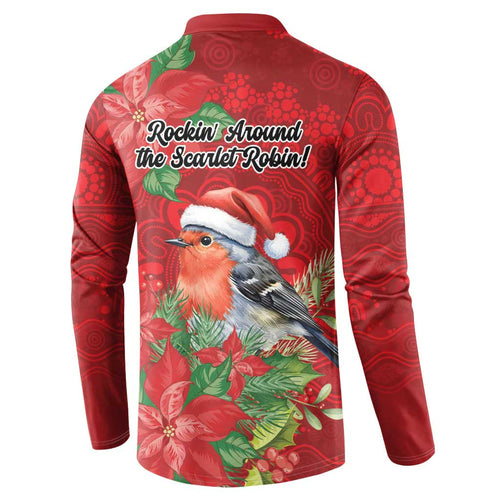 Australian Scarlet Robin Button Sweatshirt Aboriginal Inspired Christmas - Aussie Hoodie