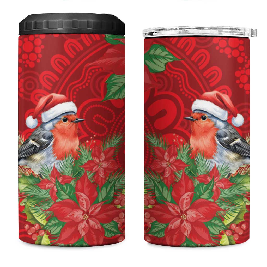 Australian Scarlet Robin 4 in 1 Can Cooler Tumbler Aboriginal Inspired Christmas - Aussie Hoodie