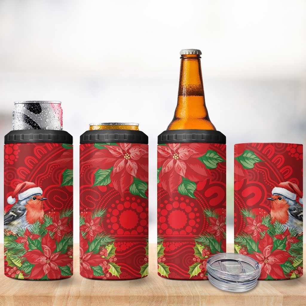 Australian Scarlet Robin 4 in 1 Can Cooler Tumbler Aboriginal Inspired Christmas - Aussie Hoodie