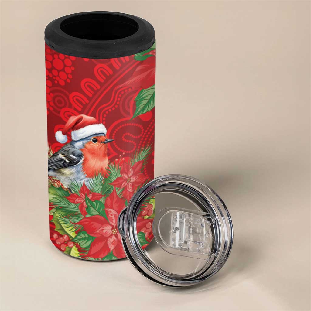 Australian Scarlet Robin 4 in 1 Can Cooler Tumbler Aboriginal Inspired Christmas - Aussie Hoodie