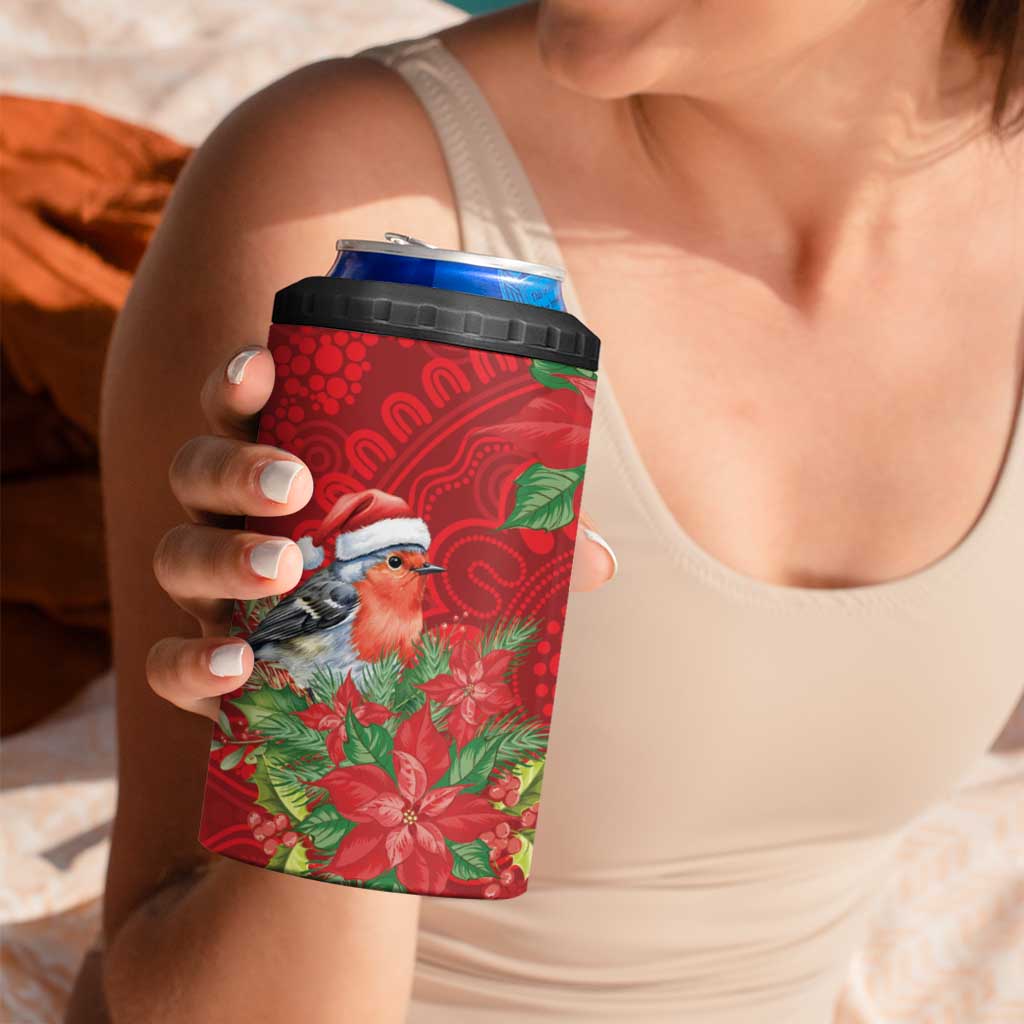 Australian Scarlet Robin 4 in 1 Can Cooler Tumbler Aboriginal Inspired Christmas - Aussie Hoodie