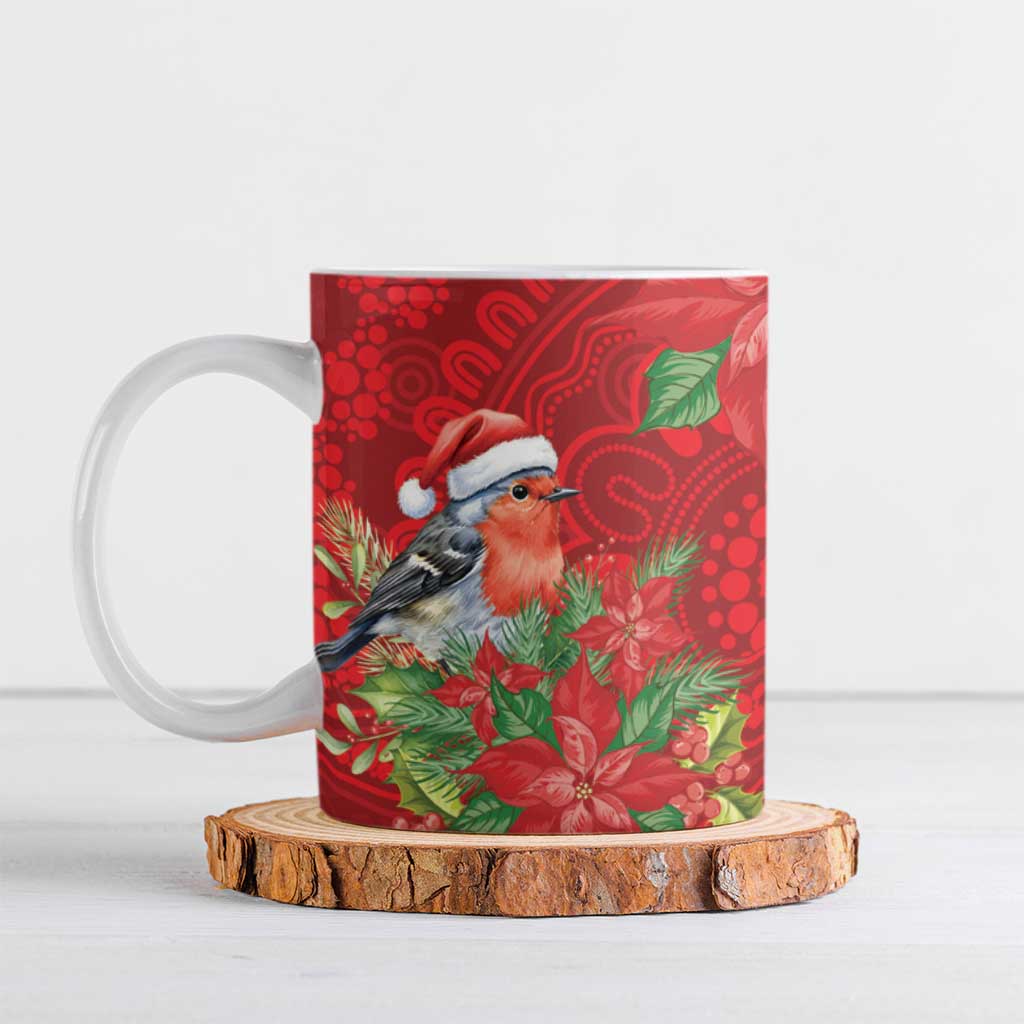 Australian Scarlet Robin Ceramic Mug Aboriginal Inspired Christmas - Aussie Hoodie