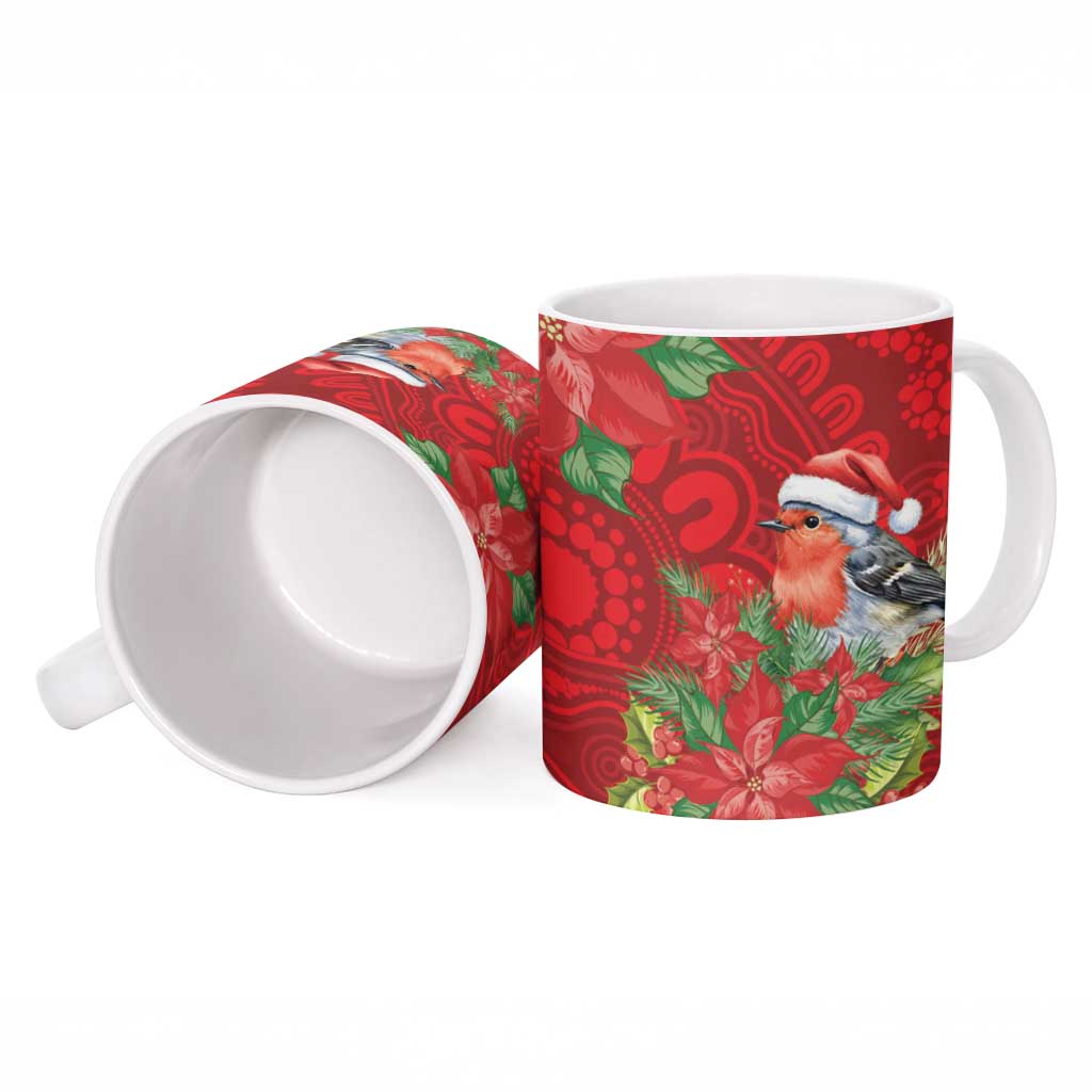 Australian Scarlet Robin Ceramic Mug Aboriginal Inspired Christmas - Aussie Hoodie
