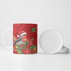 Australian Scarlet Robin Ceramic Mug Aboriginal Inspired Christmas - Aussie Hoodie
