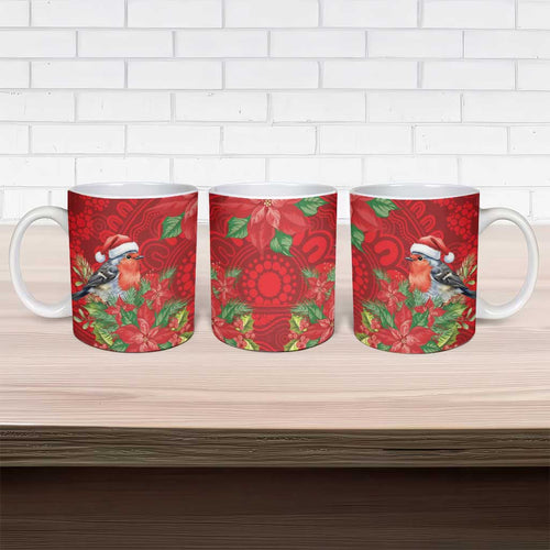 Australian Scarlet Robin Ceramic Mug Aboriginal Inspired Christmas - Aussie Hoodie