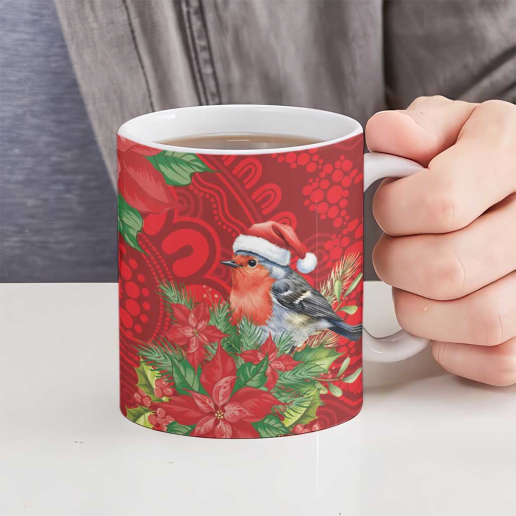 Australian Scarlet Robin Ceramic Mug Aboriginal Inspired Christmas - Aussie Hoodie