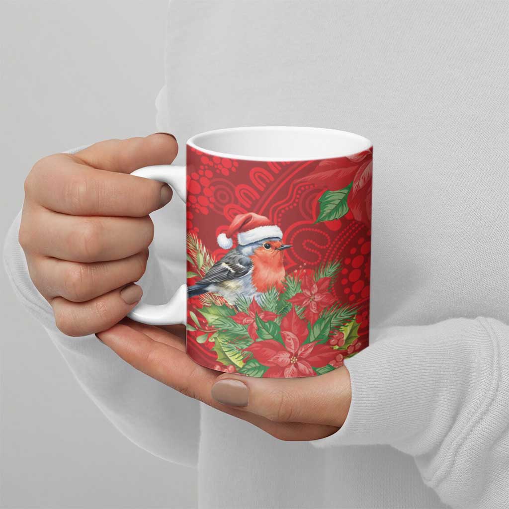 Australian Scarlet Robin Ceramic Mug Aboriginal Inspired Christmas - Aussie Hoodie