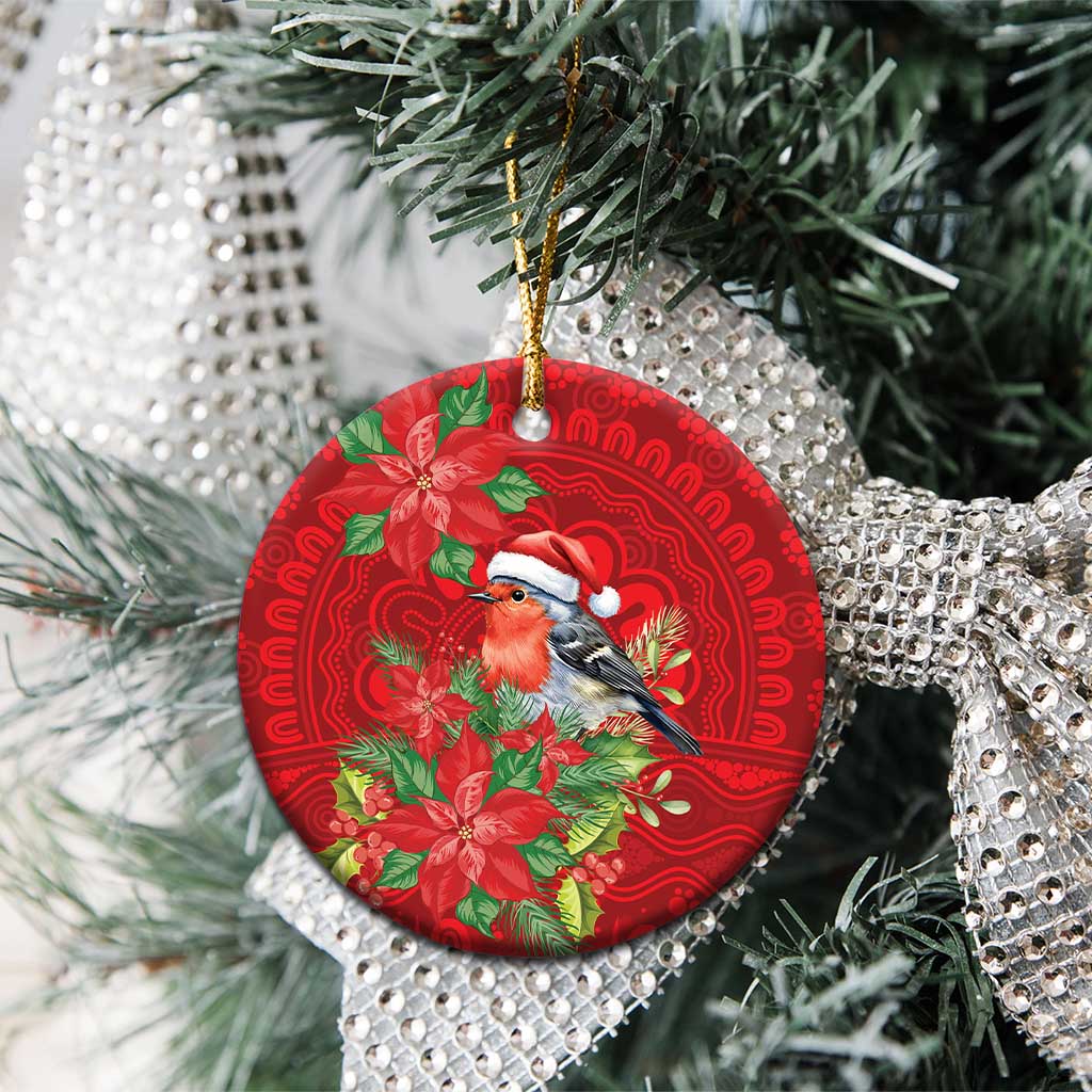 Australian Scarlet Robin Ceramic Ornament Aboriginal Inspired Christmas - Aussie Hoodie