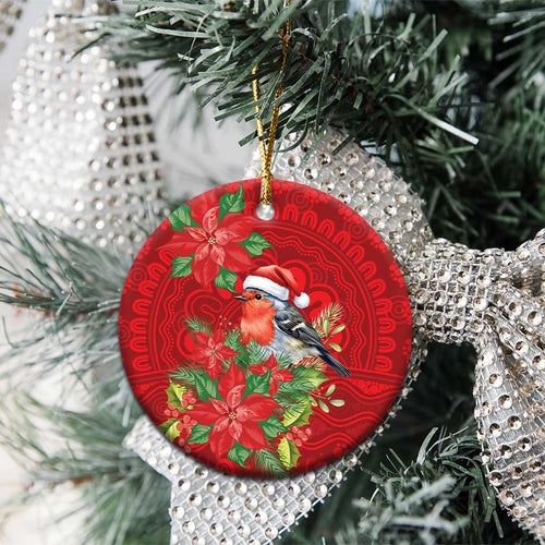 Australian Scarlet Robin Ceramic Ornament Aboriginal Inspired Christmas - Aussie Hoodie