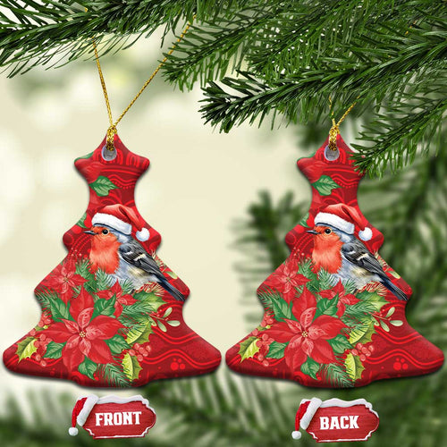 Australian Scarlet Robin Ceramic Ornament Aboriginal Inspired Christmas - Aussie Hoodie