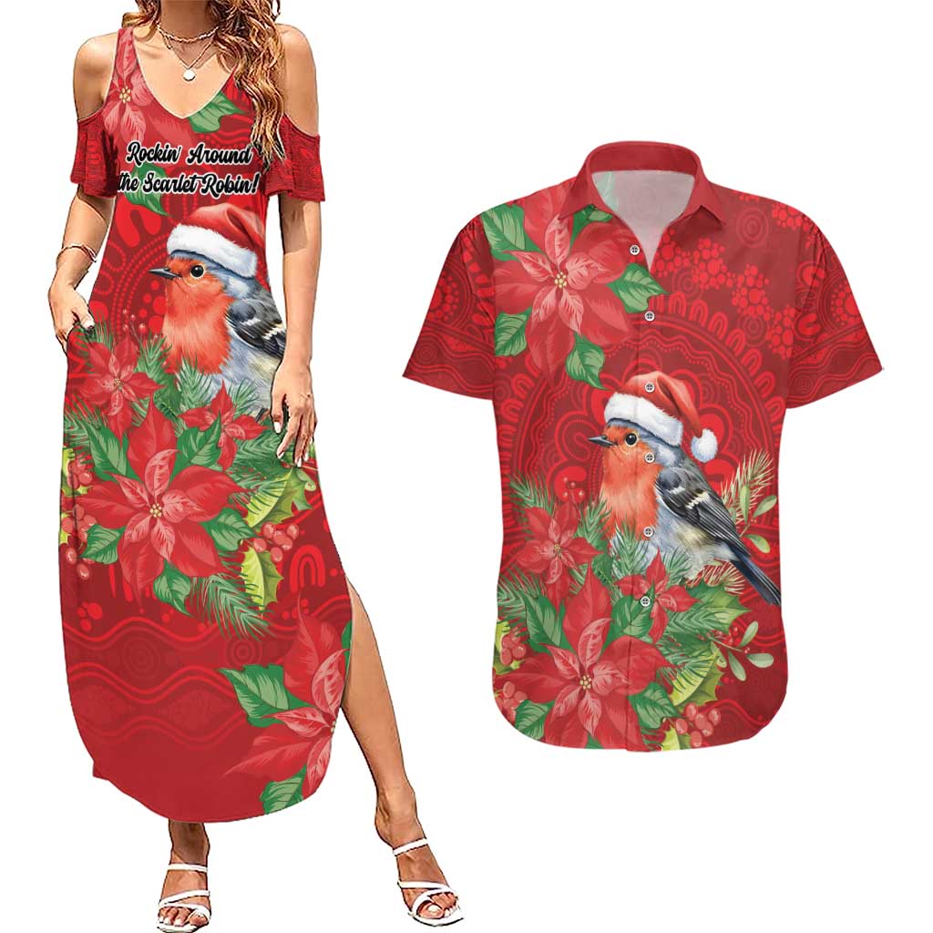 Australian Scarlet Robin Couples Matching Summer Maxi Dress and Hawaiian Shirt Aboriginal Inspired Christmas - Aussie Hoodie
