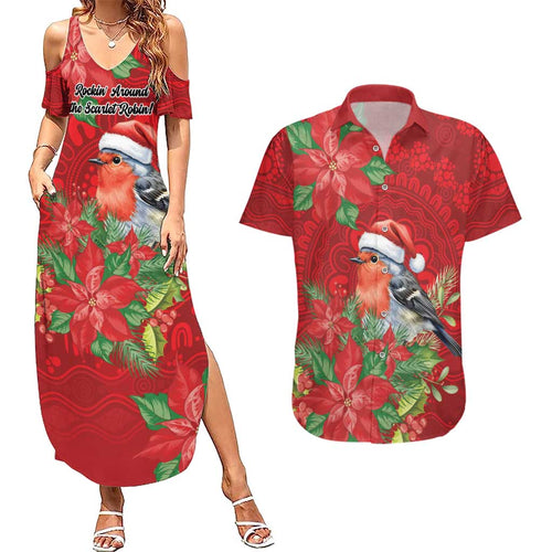 Australian Scarlet Robin Couples Matching Summer Maxi Dress and Hawaiian Shirt Aboriginal Inspired Christmas - Aussie Hoodie