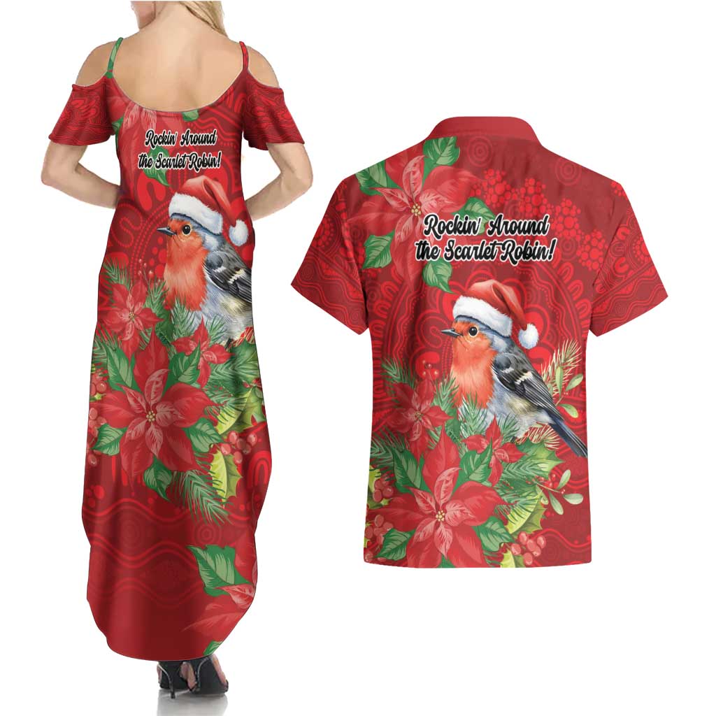 Australian Scarlet Robin Couples Matching Summer Maxi Dress and Hawaiian Shirt Aboriginal Inspired Christmas - Aussie Hoodie