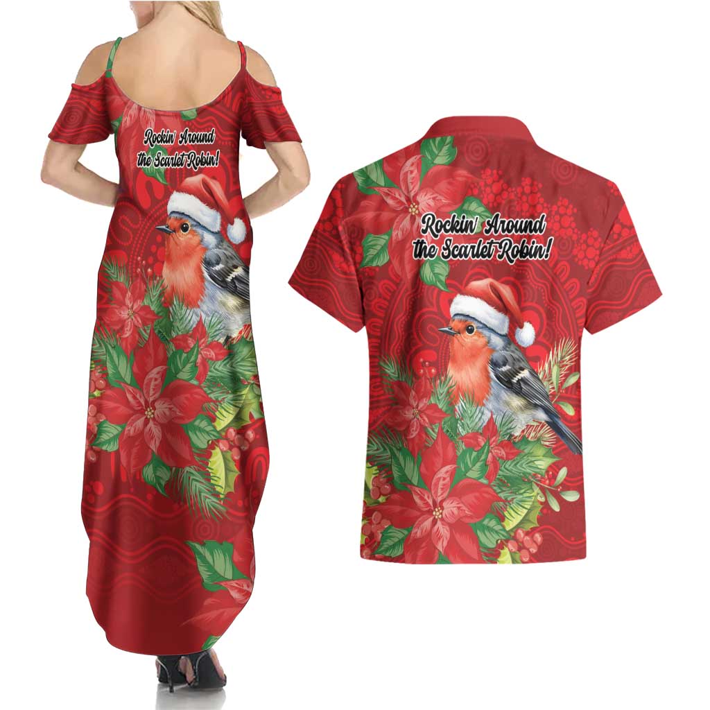 Australian Scarlet Robin Couples Matching Summer Maxi Dress and Hawaiian Shirt Aboriginal Inspired Christmas - Aussie Hoodie