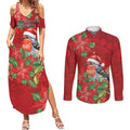 Australian Scarlet Robin Couples Matching Summer Maxi Dress and Long Sleeve Button Shirt Aboriginal Inspired Christmas - Aussie Hoodie