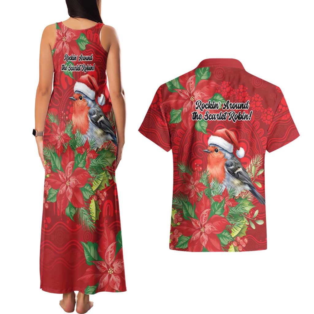 Australian Scarlet Robin Couples Matching Tank Maxi Dress and Hawaiian Shirt Aboriginal Inspired Christmas - Aussie Hoodie