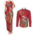 Australian Scarlet Robin Couples Matching Tank Maxi Dress and Long Sleeve Button Shirt Aboriginal Inspired Christmas - Aussie Hoodie