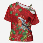 Australian Scarlet Robin Cross Shoulder Shirt Aboriginal Inspired Christmas - Aussie Hoodie