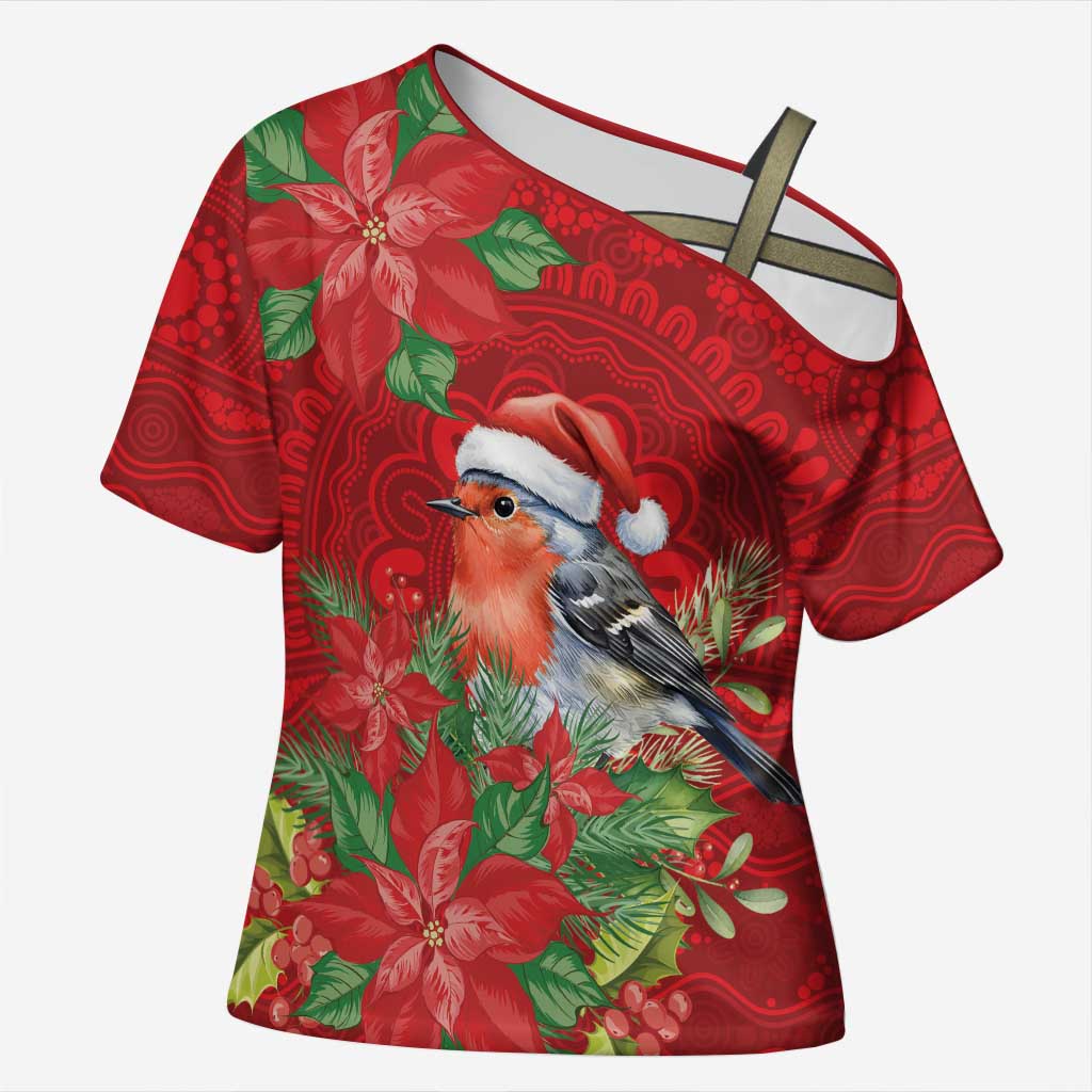 Australian Scarlet Robin Cross Shoulder Shirt Aboriginal Inspired Christmas - Aussie Hoodie