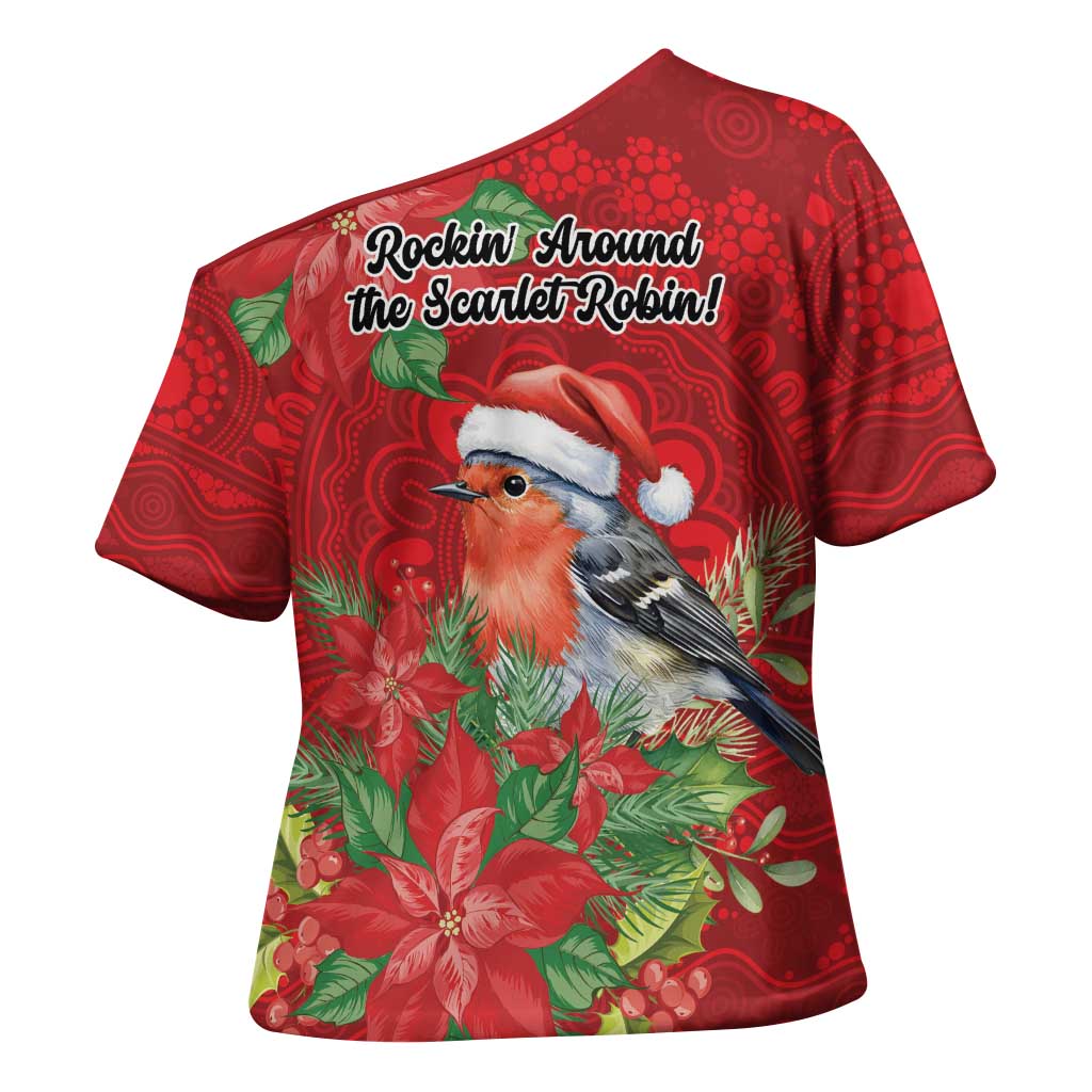 Australian Scarlet Robin Cross Shoulder Shirt Aboriginal Inspired Christmas - Aussie Hoodie