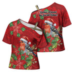 Australian Scarlet Robin Cross Shoulder Shirt Aboriginal Inspired Christmas - Aussie Hoodie