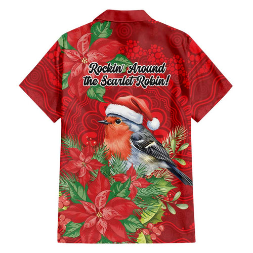 Australian Scarlet Robin Family Matching Long Sleeve Bodycon Dress and Hawaiian Shirt Aboriginal Inspired Christmas - Aussie Hoodie