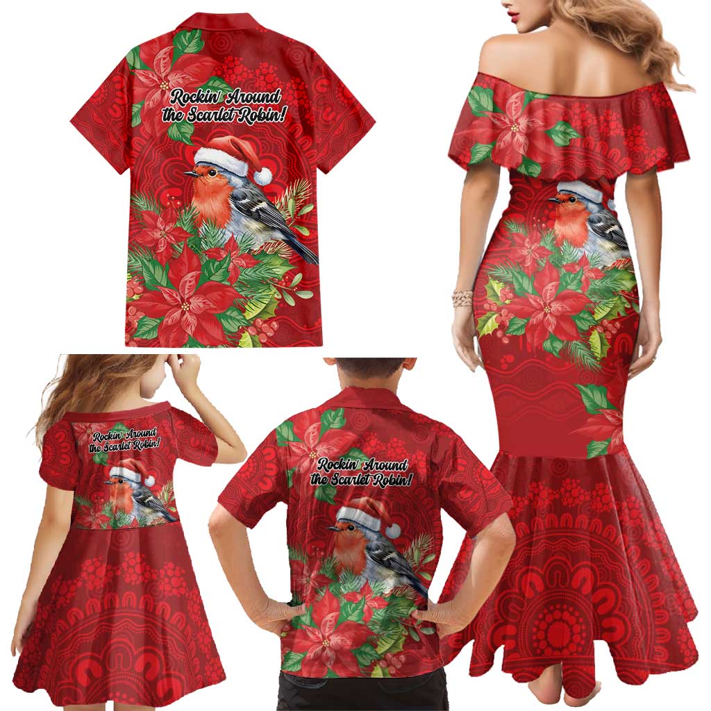 Australian Scarlet Robin Family Matching Mermaid Dress and Hawaiian Shirt Aboriginal Inspired Christmas - Aussie Hoodie