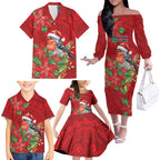 Australian Scarlet Robin Family Matching Off The Shoulder Long Sleeve Dress and Hawaiian Shirt Aboriginal Inspired Christmas - Aussie Hoodie