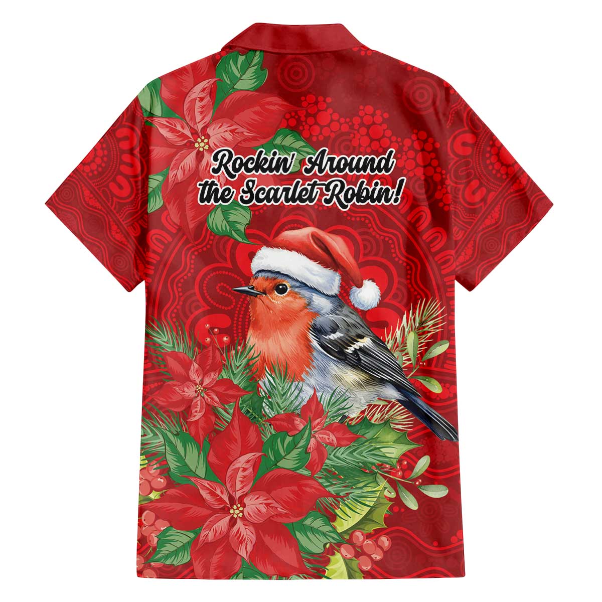 Australian Scarlet Robin Family Matching Off The Shoulder Long Sleeve Dress and Hawaiian Shirt Aboriginal Inspired Christmas - Aussie Hoodie