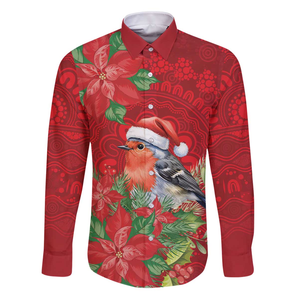 Australian Scarlet Robin Family Matching Off The Shoulder Long Sleeve Dress and Hawaiian Shirt Aboriginal Inspired Christmas - Aussie Hoodie