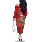 Australian Scarlet Robin Family Matching Off The Shoulder Long Sleeve Dress and Hawaiian Shirt Aboriginal Inspired Christmas - Aussie Hoodie