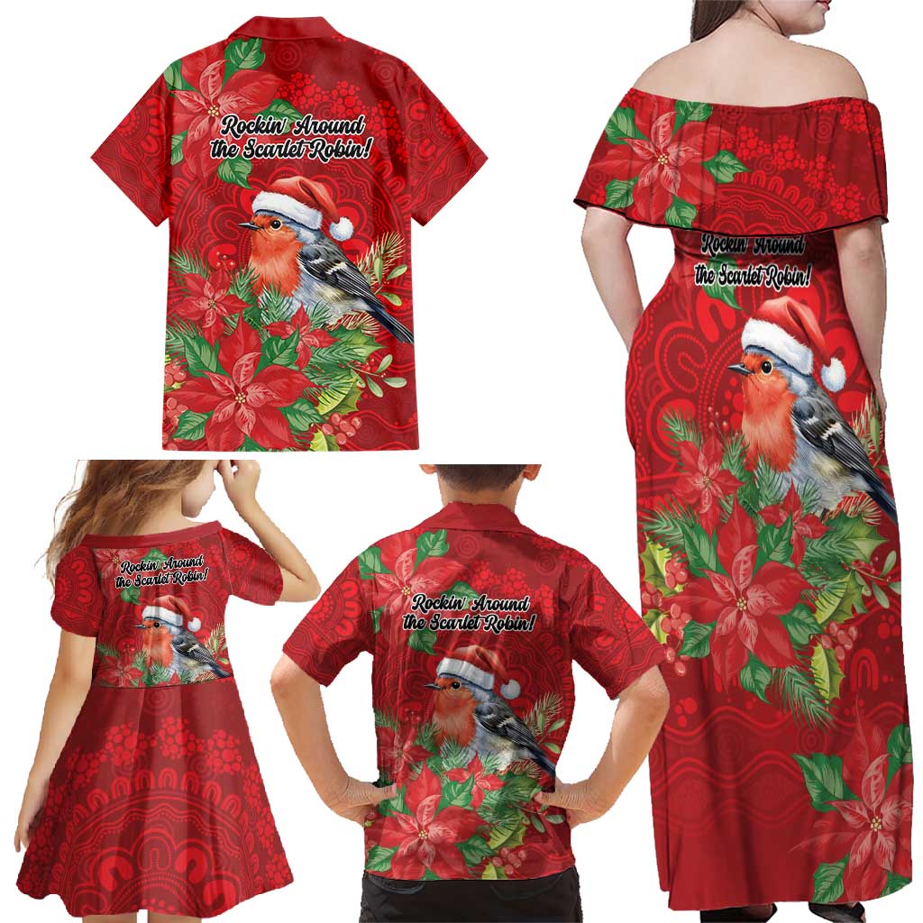 Australian Scarlet Robin Family Matching Off Shoulder Maxi Dress and Hawaiian Shirt Aboriginal Inspired Christmas - Aussie Hoodie