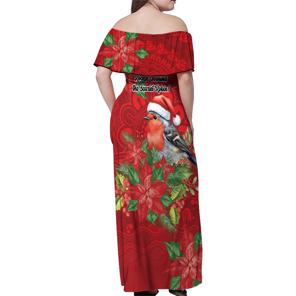Australian Scarlet Robin Family Matching Off Shoulder Maxi Dress and Hawaiian Shirt Aboriginal Inspired Christmas - Aussie Hoodie