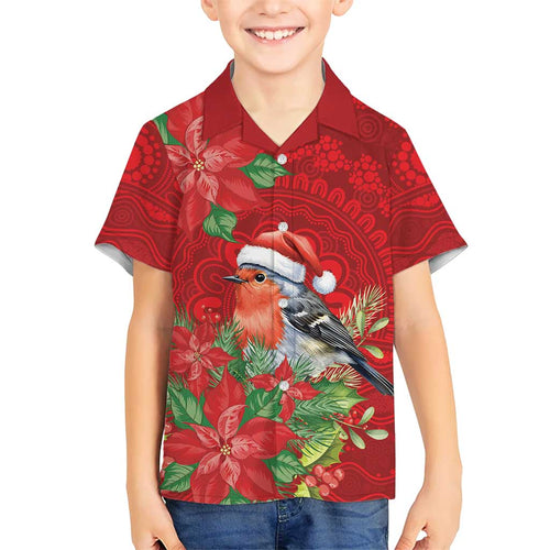 Australian Scarlet Robin Family Matching Off Shoulder Maxi Dress and Hawaiian Shirt Aboriginal Inspired Christmas - Aussie Hoodie