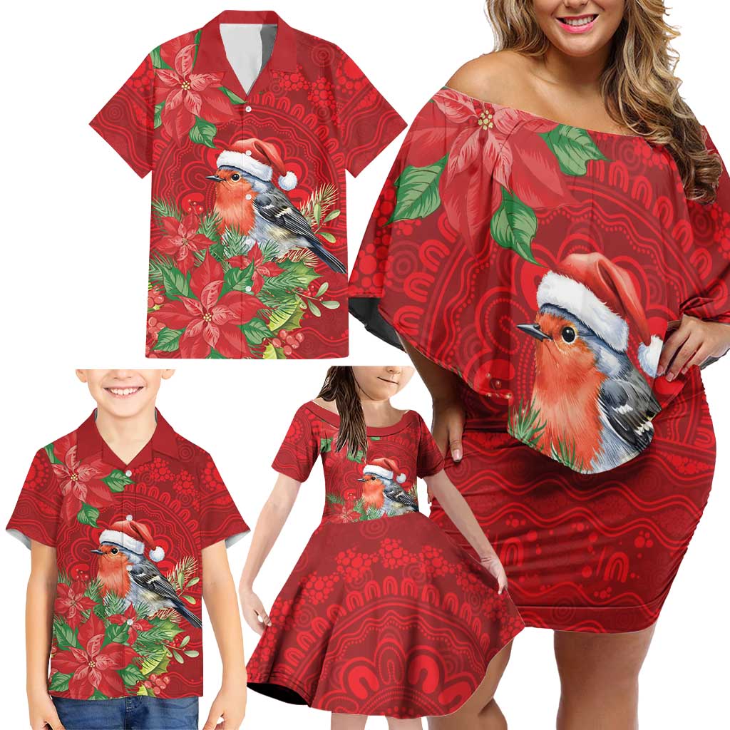 Australian Scarlet Robin Family Matching Off Shoulder Short Dress and Hawaiian Shirt Aboriginal Inspired Christmas - Aussie Hoodie