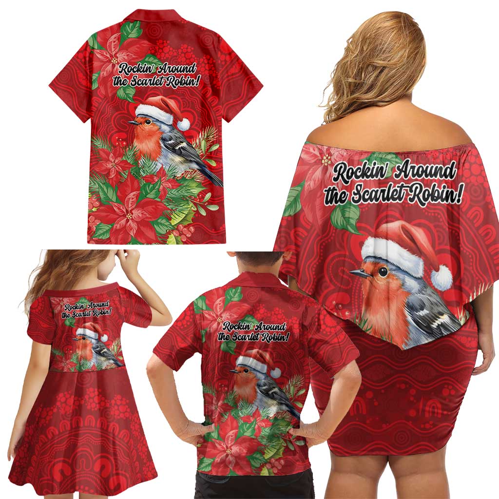 Australian Scarlet Robin Family Matching Off Shoulder Short Dress and Hawaiian Shirt Aboriginal Inspired Christmas - Aussie Hoodie